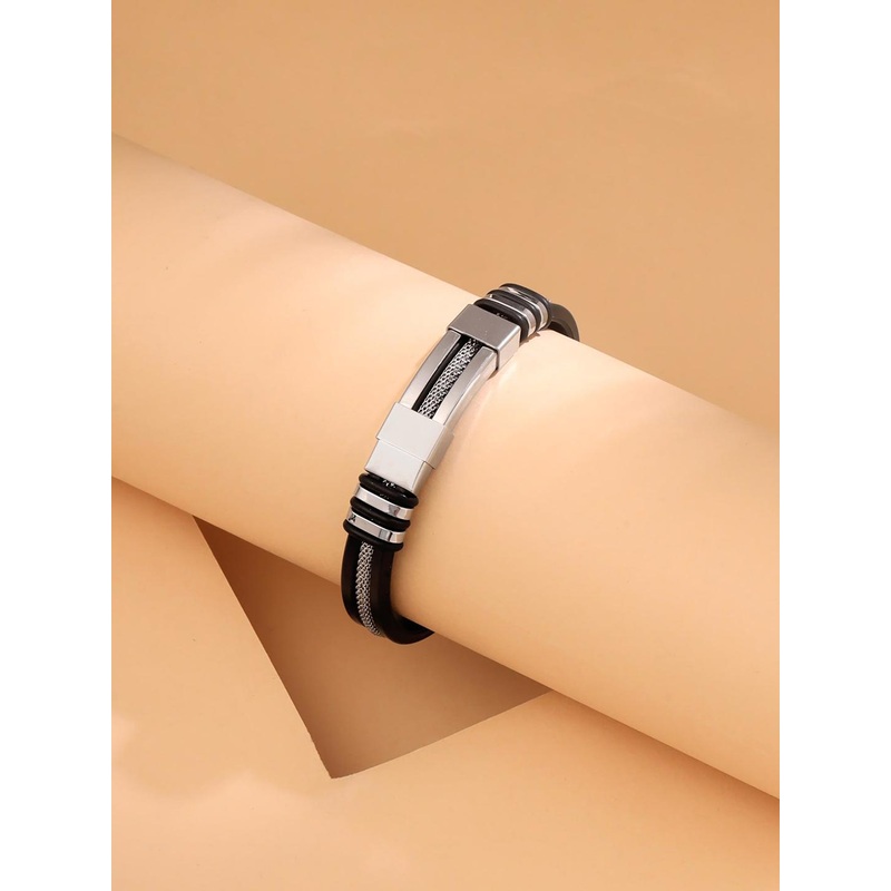 Yellow Chimes Men Rhodium Plated Stainless Steel Wraparound Bracelet