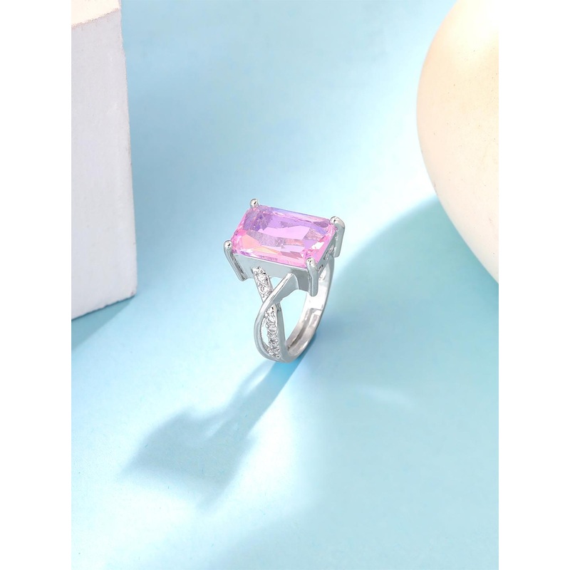 Yellow Chimes Rhodium-Plated Crystal Studded Finger Ring