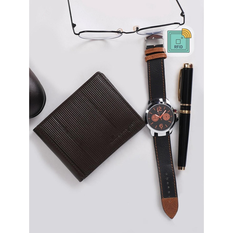Allen Cooper Men Brown Solid Genuine Leather RFID Protected Two Fold Wallet