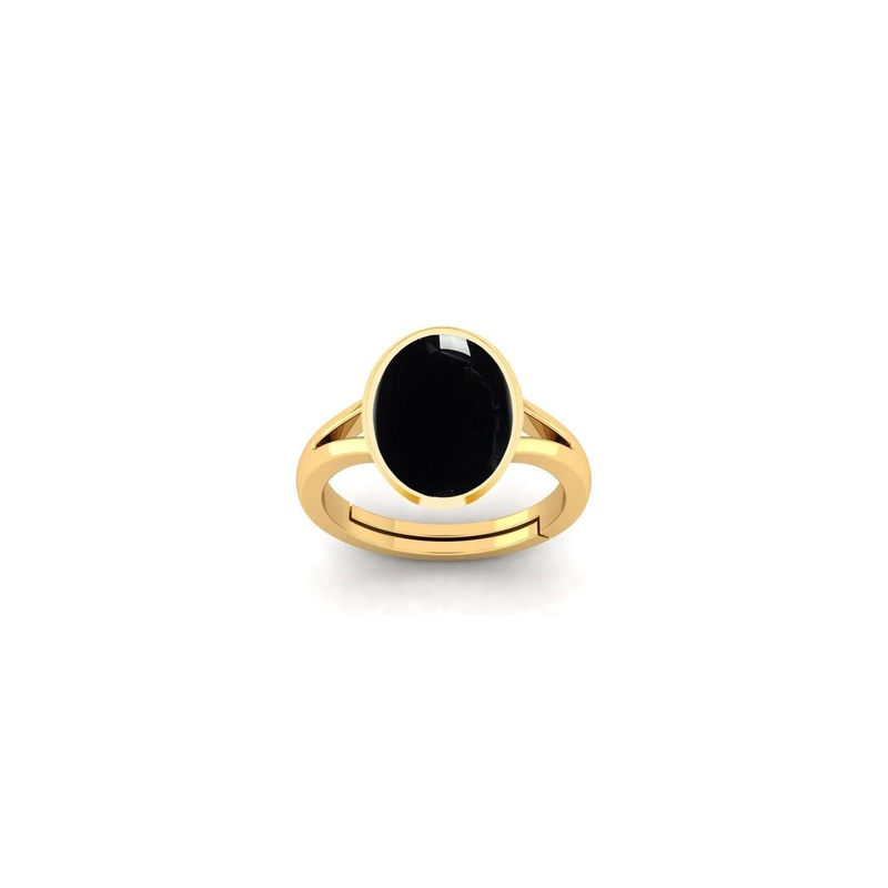 Barmunda gems Men Black Agate Stone Studded & Gold-Plated Brass Finger Ring