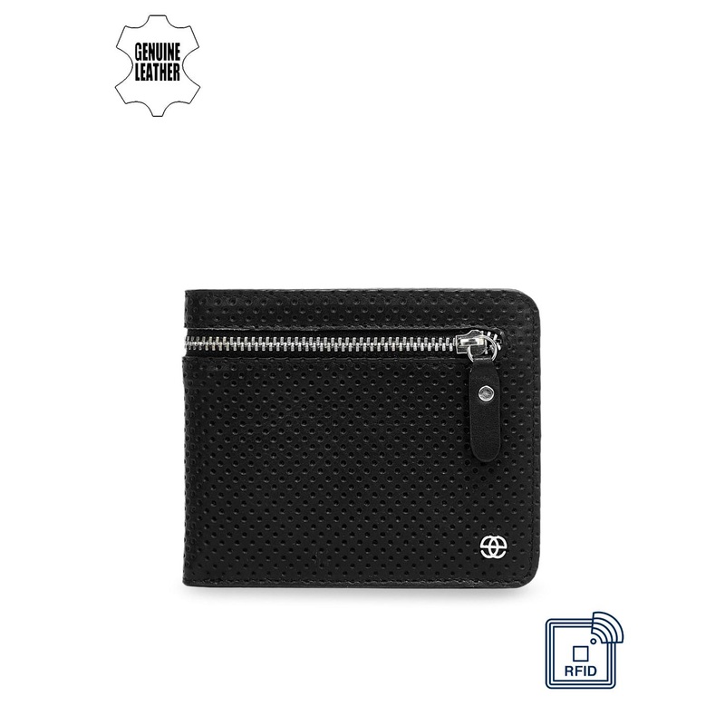 Eske Men Black Textured Two Fold Leather Wallet