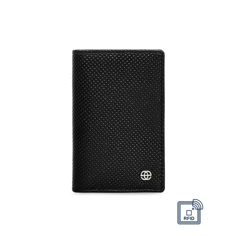 Eske Unisex Black Geometric Textured Leather Card Holder