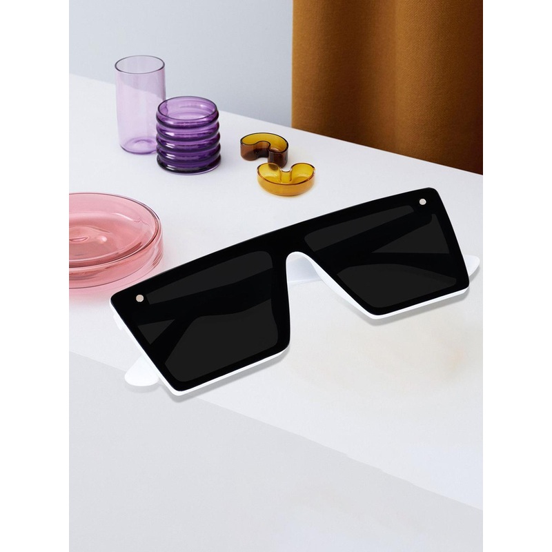 Eyedens Unisex Black Lens & White Square Sunglasses with