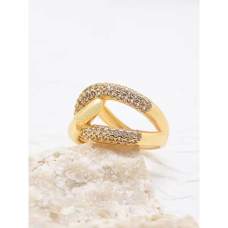 Lila Gold-Plated CZ-Studded Adjustable Finger Ring