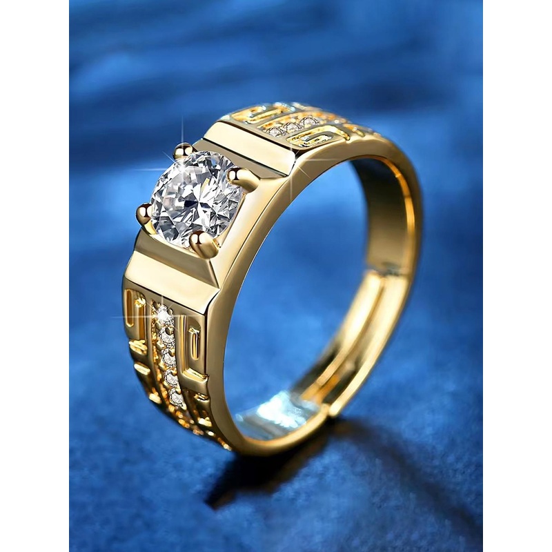 Lila Men Gold-Plated American Diamond Solitaire Adjustable Finger Ring