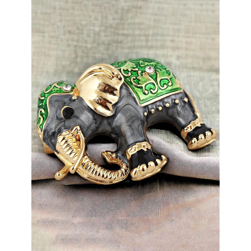 LUCKY JEWELLERY Unisex Gold Plated Elephant Meenakari Enamel Brooch