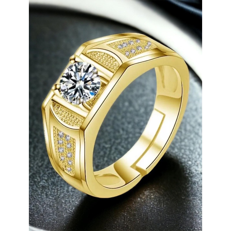 MYKI Men Gold-Plated CZ-Studded Adjustable Finger Ring