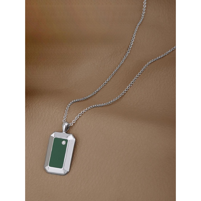 Rhodium Plated CZ Square Pendant and Chain