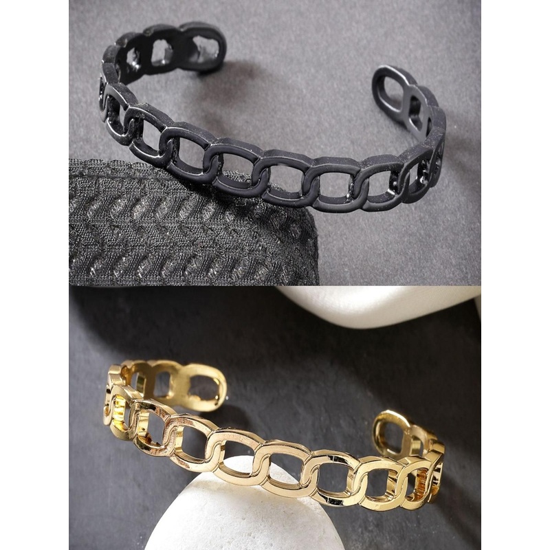 Roadster Men Set of 2 Gold & Black Rhodium-Plated  Metal Cuff Bracelet