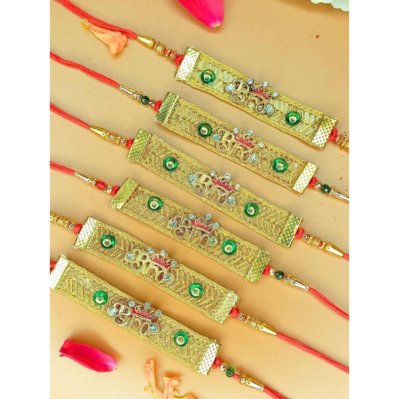 Anouk Set Of 6 BRO Rakhi With Quirky Card, Roli & Chawal