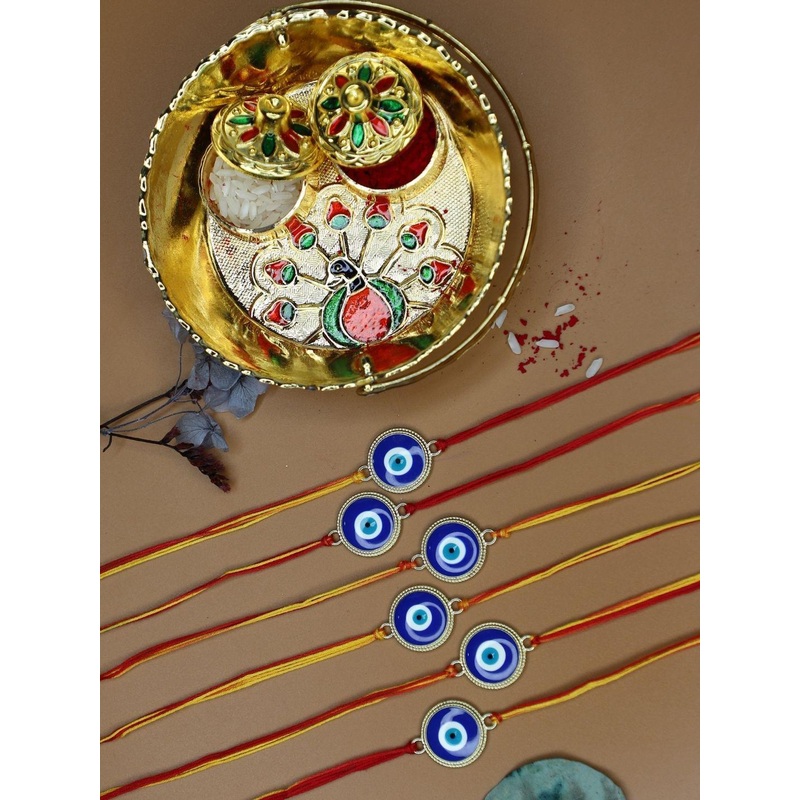 Anouk Set Of 6 Evil Eye Rakhi With Funny Card & Thali