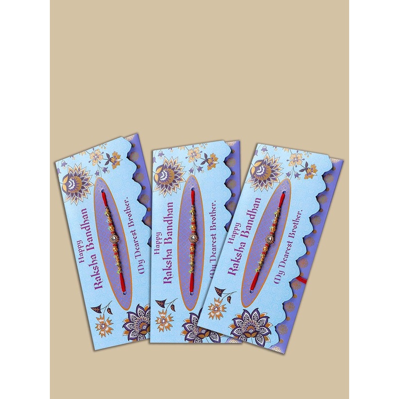 Archies Set Of 3 Thread Rakhis With Mailer & Roli Chawal