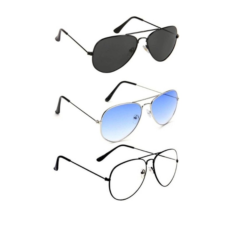 Arzonai Unisex Pack of 3 Clear Lens & Black Oval Sunglasses with UV Protected Lens