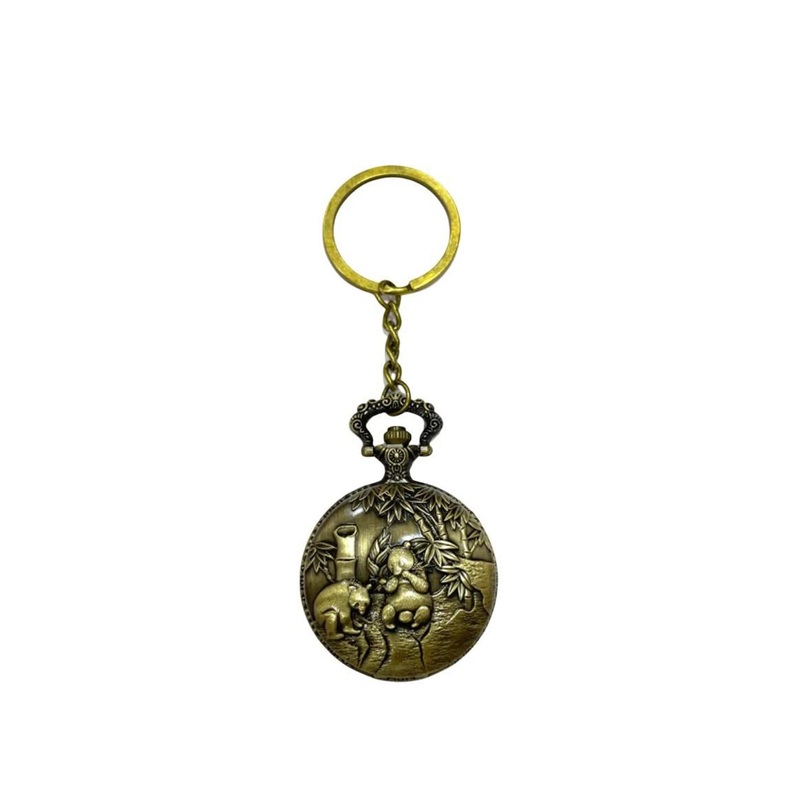AUGEN Textured Premium Pocket Watch Design Panda Retro Vintage Key Chain