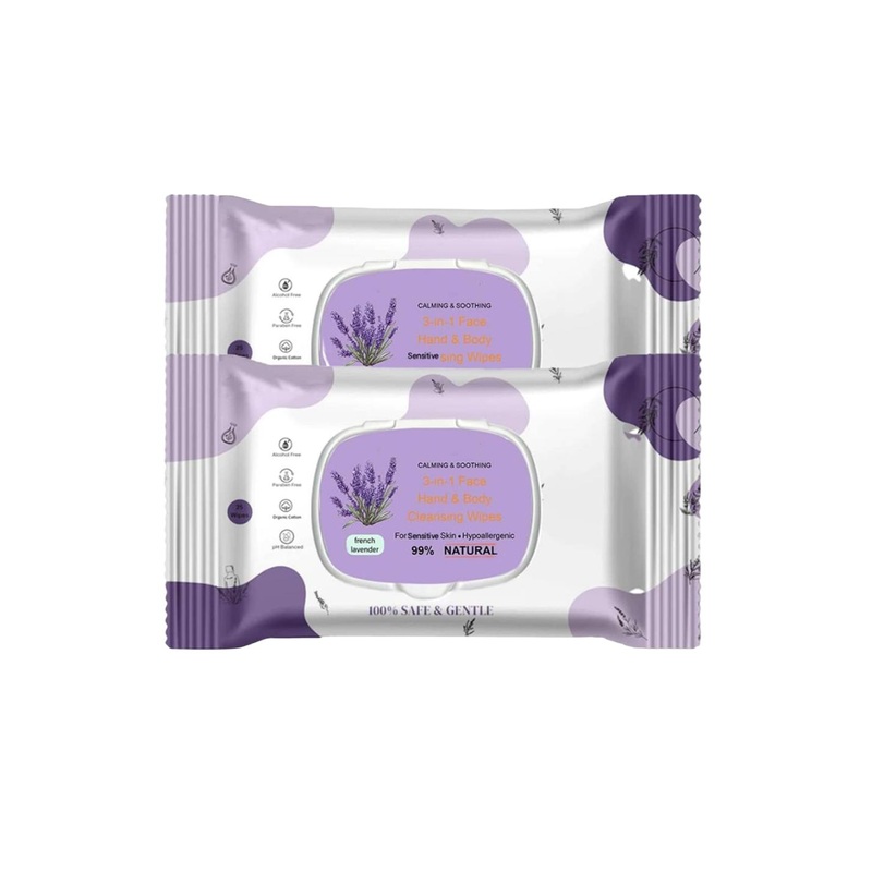 CURSIVE Set Of 2 French Lavender Face & Body Refreshing Wet Wipes – 25 Pcs Each