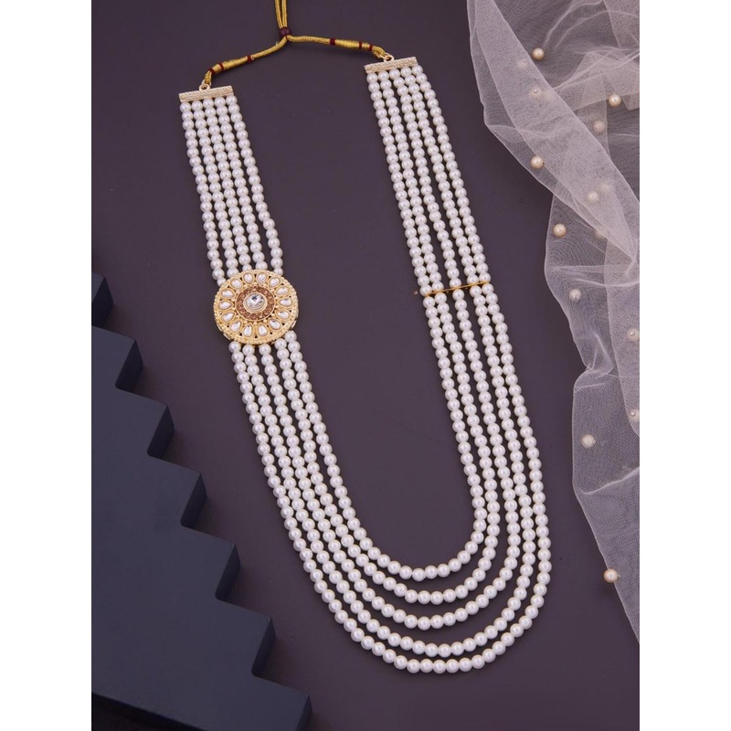 GC PREMIUM JEWELLERY Men Gold-Plated Artificial Pearls Beaded Layered Necklace