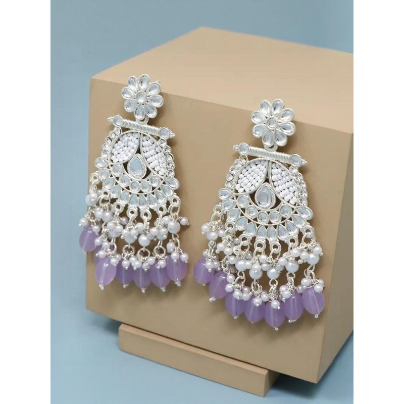 HHJEWELRY Artificial Stones Studded And Beaded Circular Shaped Chandbalis