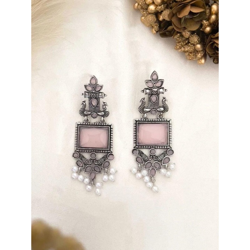 HHJEWELRY Pink Brass Earrings