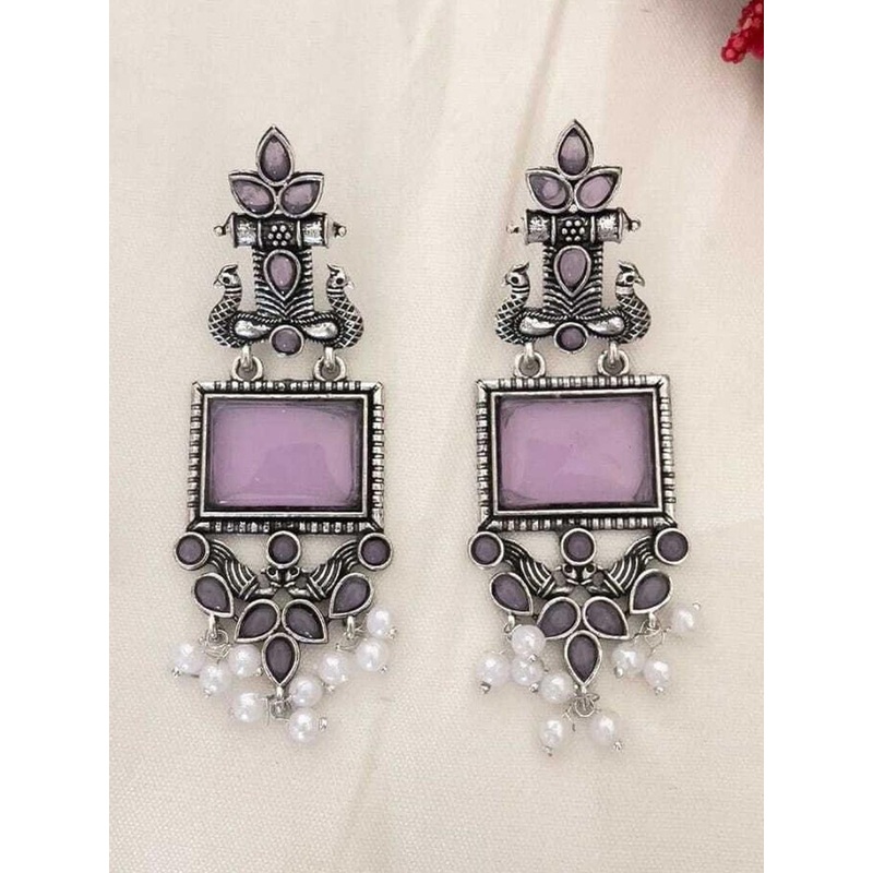 HHJEWELRY Purple Brass Earrings