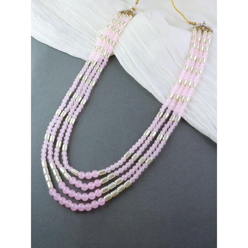 I Jewels Men Gold-Toned & Pink 4 Layered Gold-Plated  Necklace