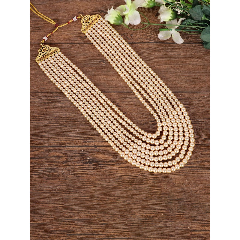 JIYANSHI FASHION Gold-Plated Pearls-Beaded Statement Necklace