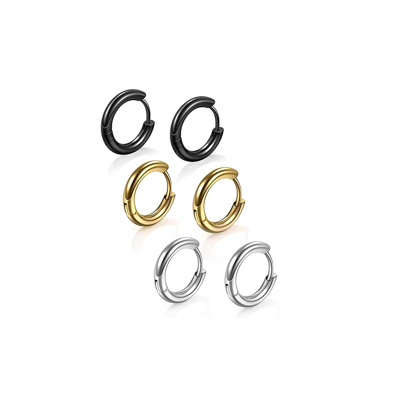 KARISHMA KREATIONS Men Set Of 3 Contemporary Stainless Steel Hoop Earrings