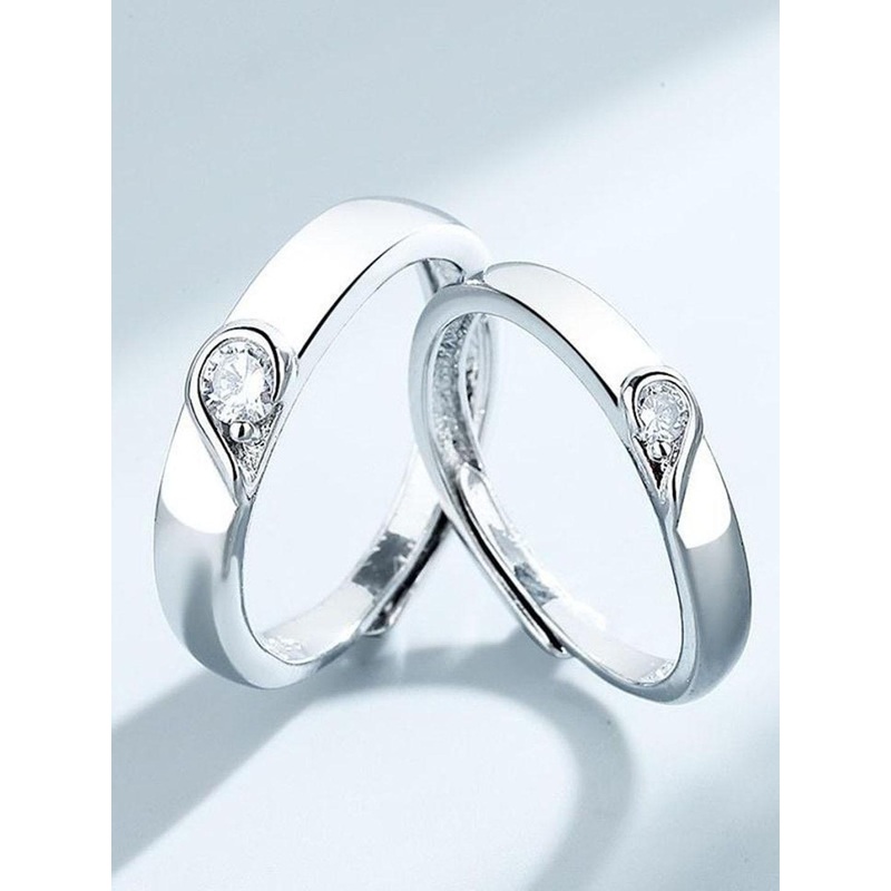 kazare Set Of 2 Rhodium-Plated Stone-Studded Couple Finger Rings