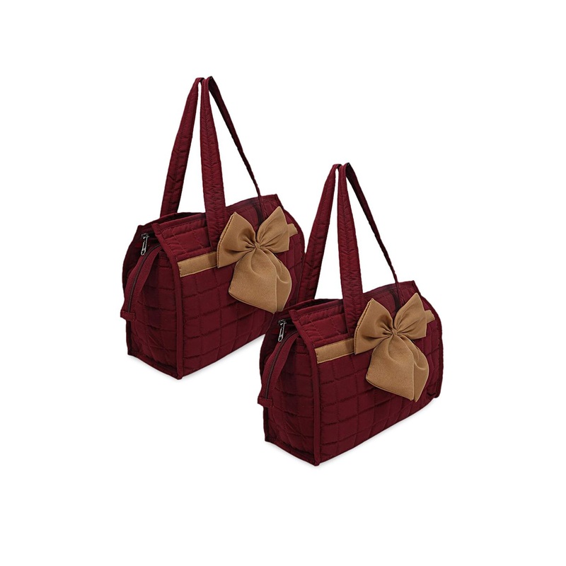 Kuber Industries Pack Of 2 Maroon Shopper Shoulder Bag with Bow Detail