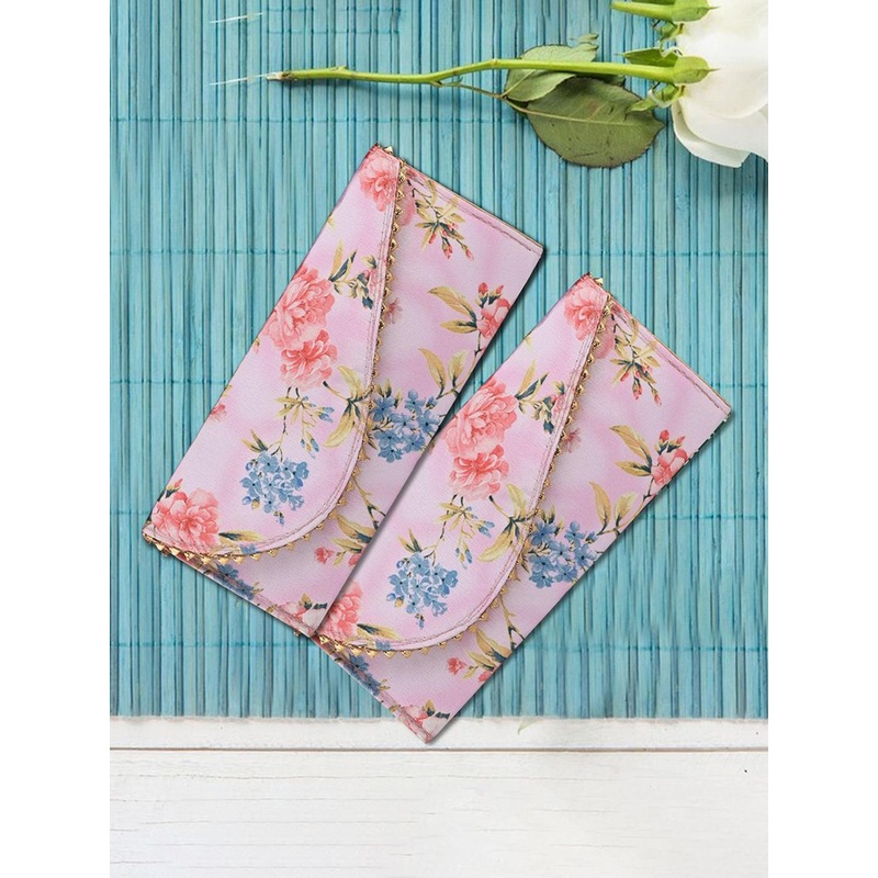Kuber Industries Set Of 6 Floral Printed Silk Shagun Money Envelopes With Button