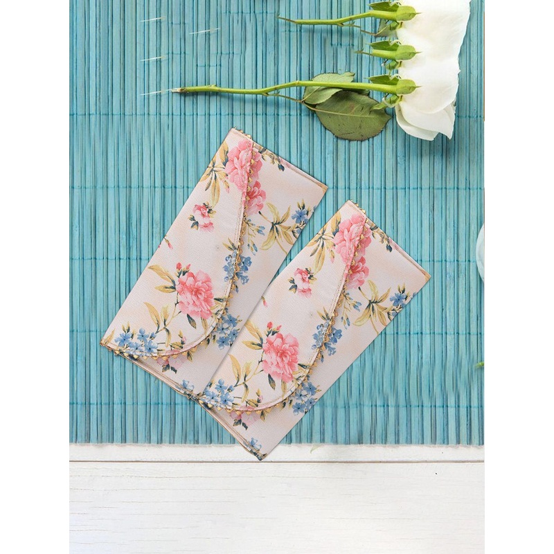 Kuber Industries Unisex Set Of 4 Floral Printed Waterproof Leather & Silk Shagun Envelopes