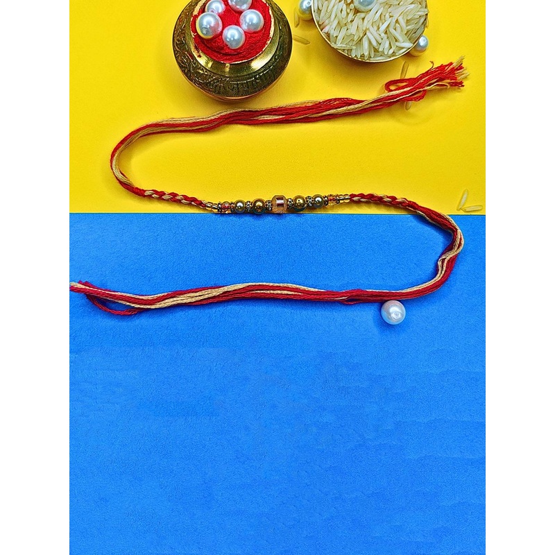 ORANGENYSHA Set Of 2 AD Studded & Beaded Cotton Thread Rakhis