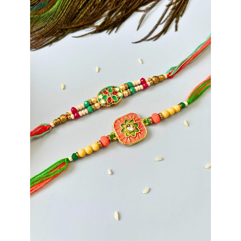 Set of 2pc Meenakari Kundan Traditional Handmade Rakhi for Brother