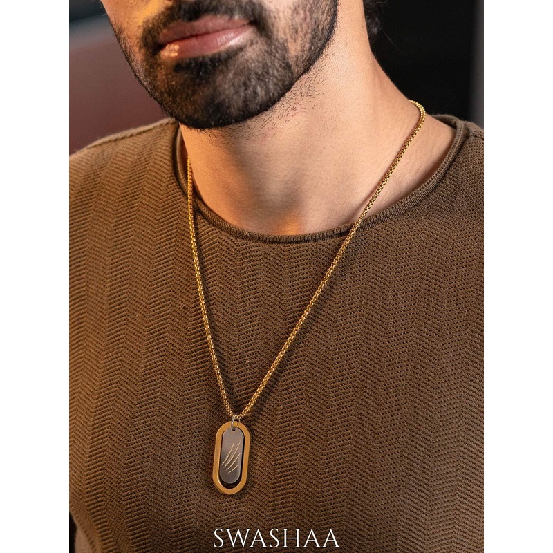 SWASHAA Men 18KT Gold-Plated Stainless Steel Rectangular Pendant With Chain