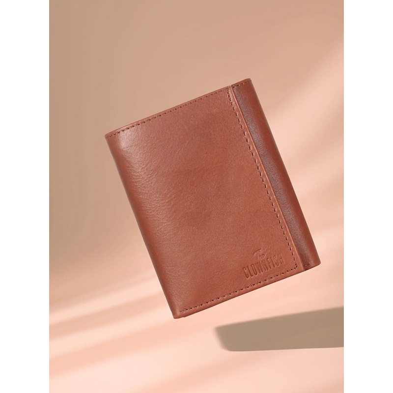 THE CLOWNFISH Men Leather RFID Three Fold Wallet