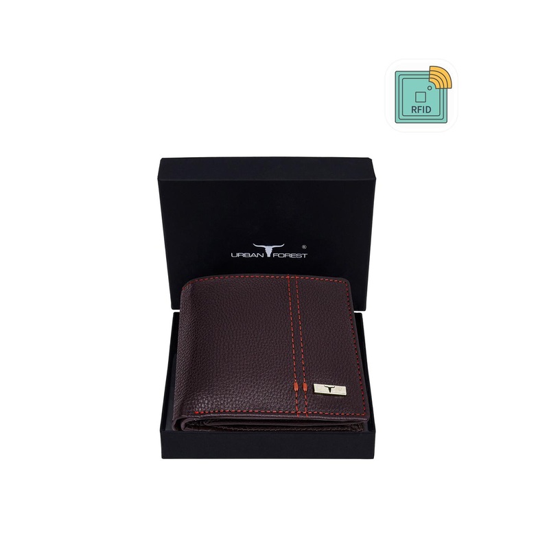 URBAN FOREST Men Textured Leather Rfid Blocking Two Fold Wallet