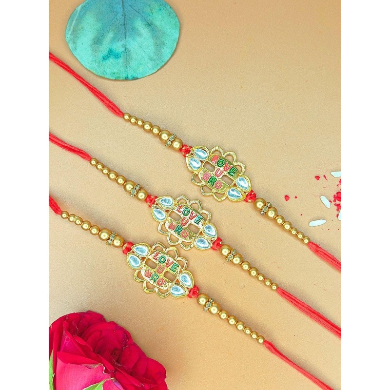 Anouk Set of 3 Love U Bro Design Rakhis With Greeting Card & Roli Chawal