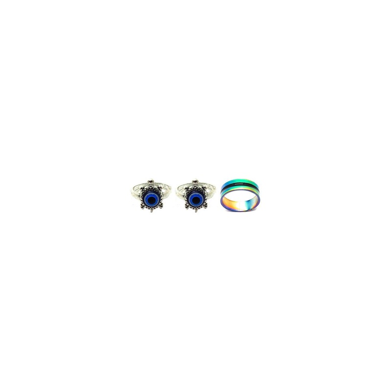 Dynamic Retail Global Set of 3 Rings for Men & Women, Blue-Multicolor Alloy Ring ()