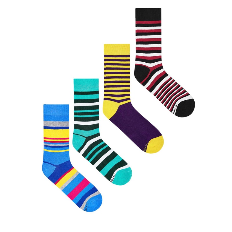 Dynamocks Unisex Pack of 4 Striped Calf-Length Socks