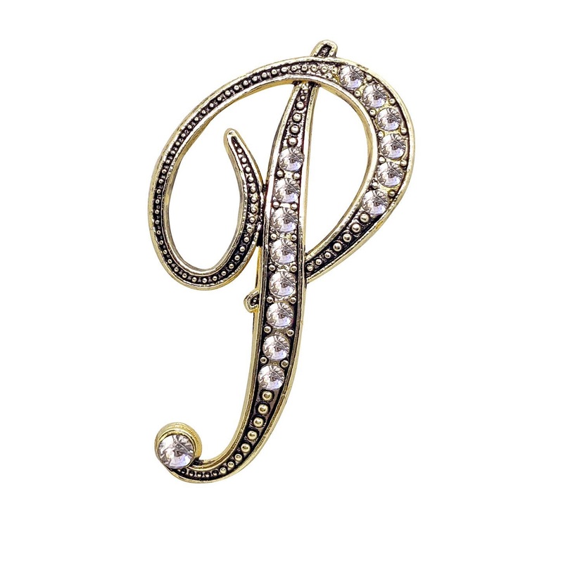 FURE Gold Plated P Initial Alphabet Brooch