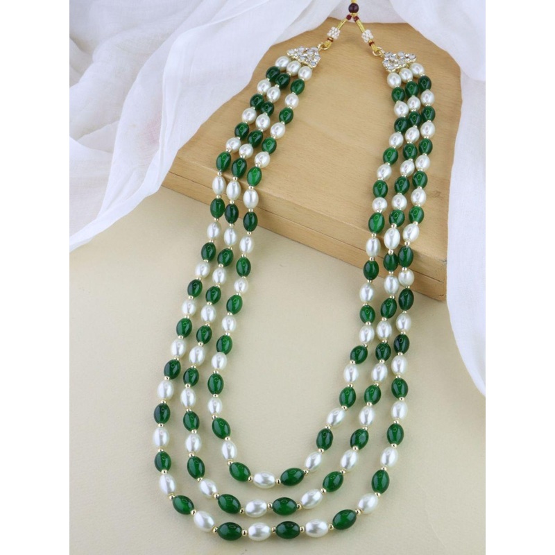 I Jewels Men Gold-Plated Stone Studded & Beaded Layered Necklace