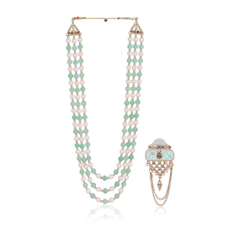 JIYANSHI FASHION Multi-Layer Sherwani Mala with Brooch