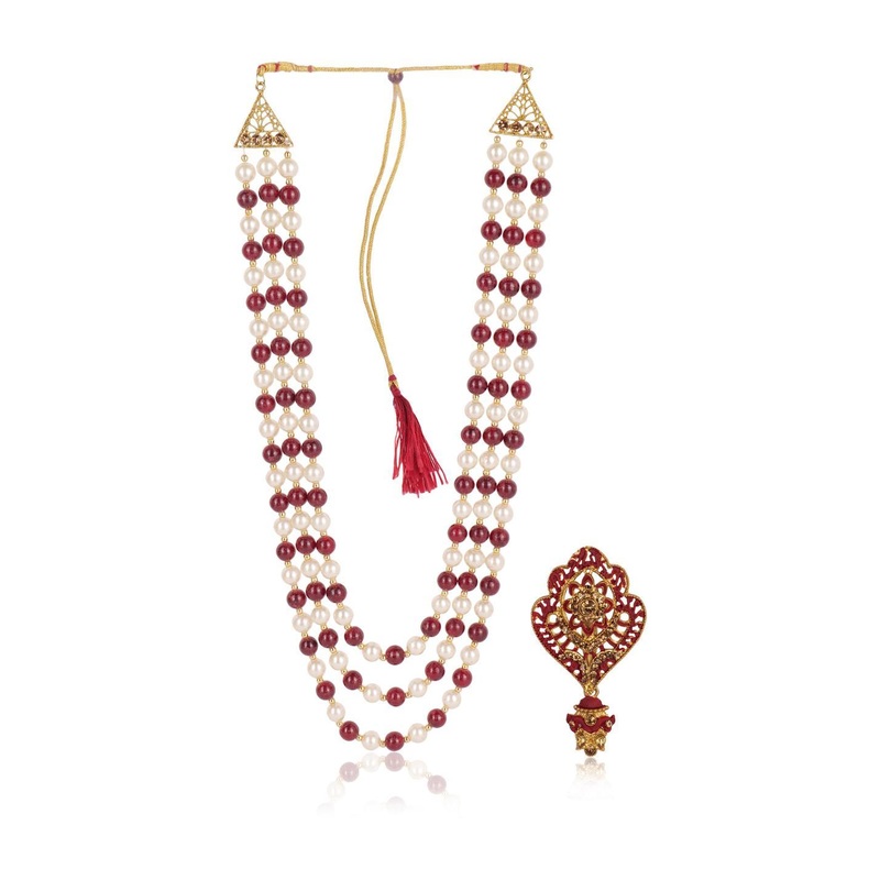 JIYANSHI FASHION Premium Beaded Groom Mala with Brooch