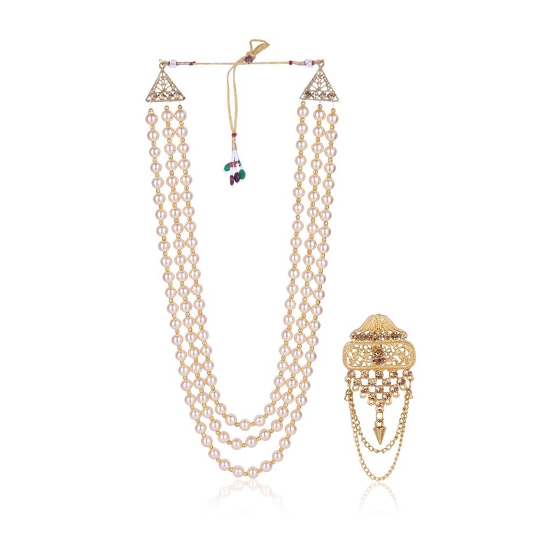 JIYANSHI FASHION Traditional Groom Sherwani Mala with Brooch