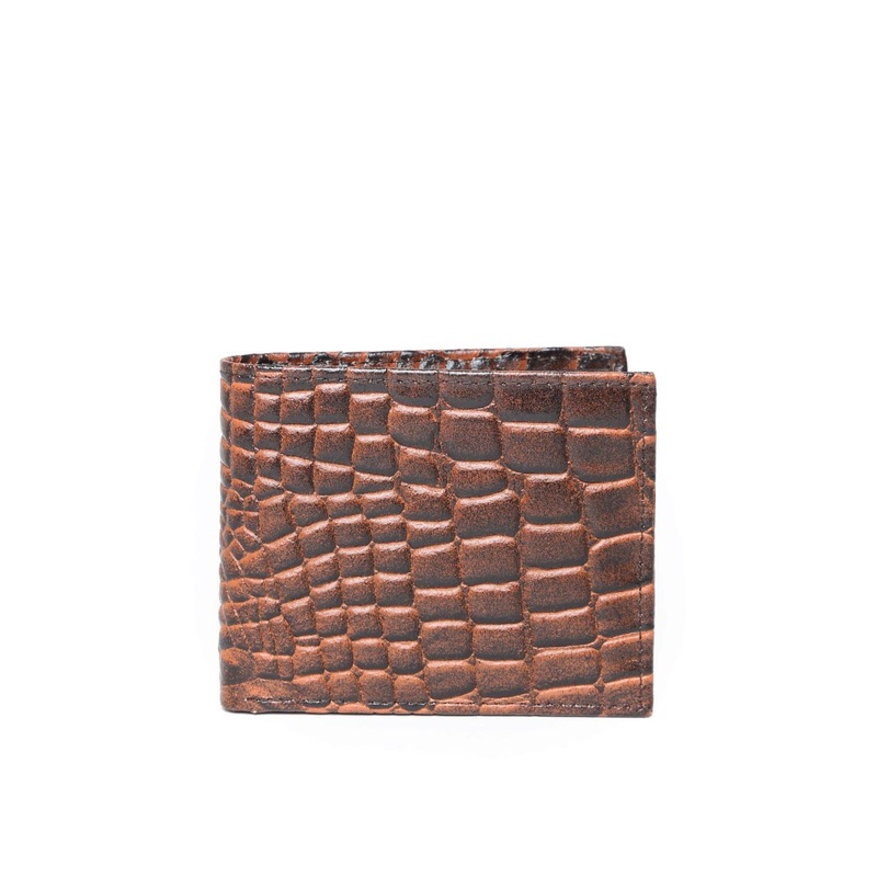 John Players Men Brown Croc Patterned Genuine Leather Wallet