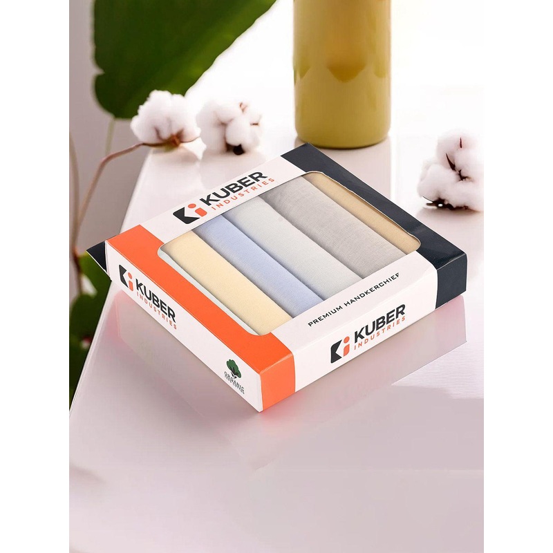 Kuber Industries 6-Pieces Blue & Brown Cotton Handkerchief With Box