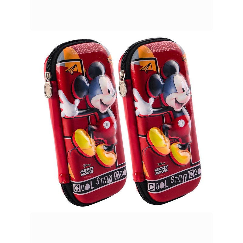 Kuber Industries Red & Black 2 Pieces Mickey Mouse 3D Print Pencil Box with Zip