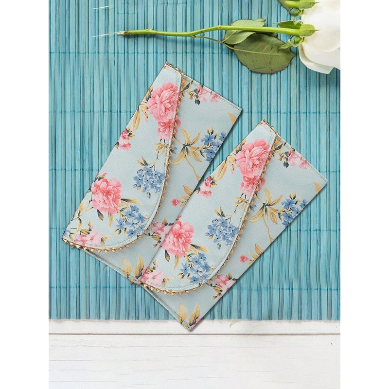 Kuber Industries Unisex Set Of 3 Floral Printed Waterproof Leather & Silk Shagun Envelopes