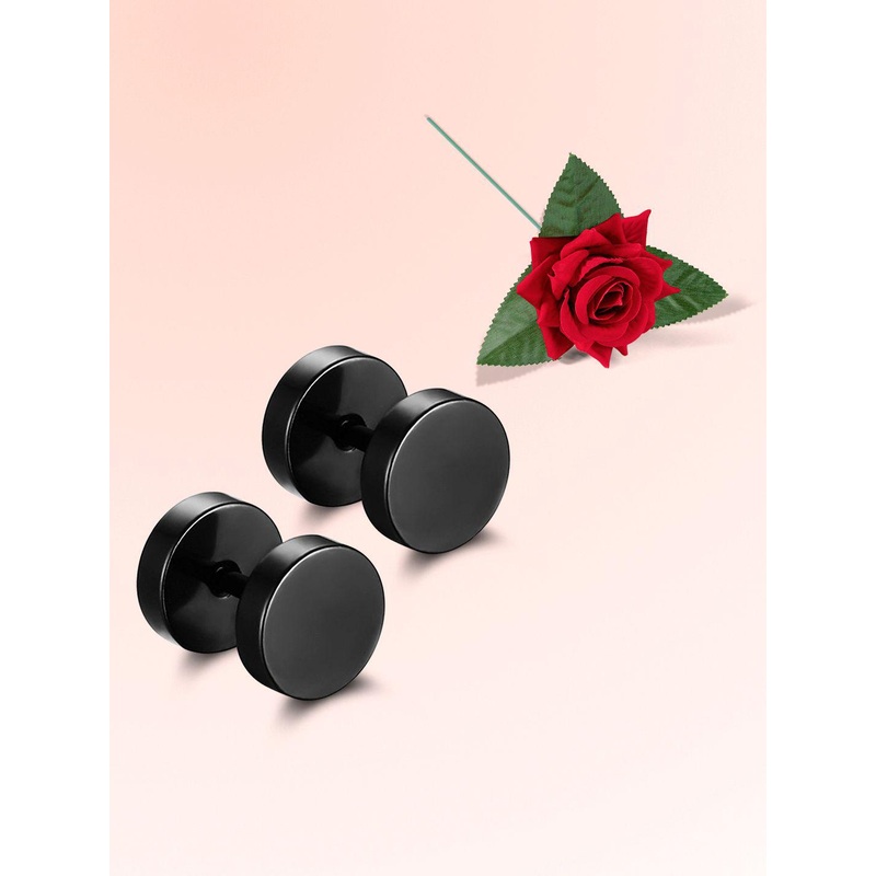 Peora Men Stainless Steel Circular Studs With Rose Jewellery Box
