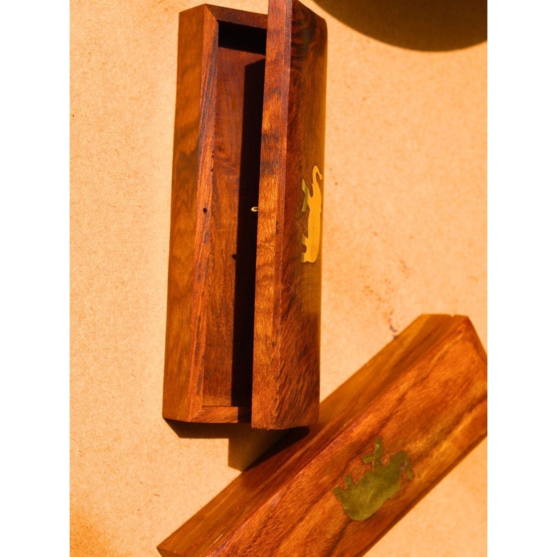 WEAVING HOMES 2-Pcs Brown Wooden Pen Box