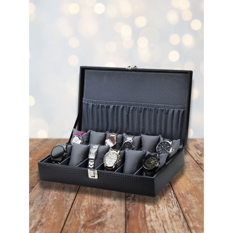 ZENWOOD Black 12 Slots Watch Organiser Box